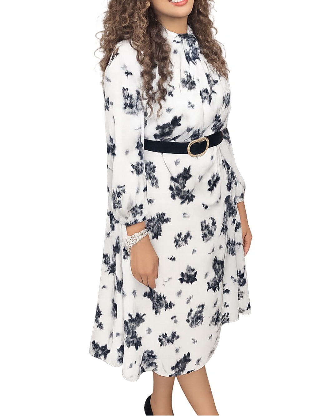 Ann Taylor Black and White Floral Midi Dress